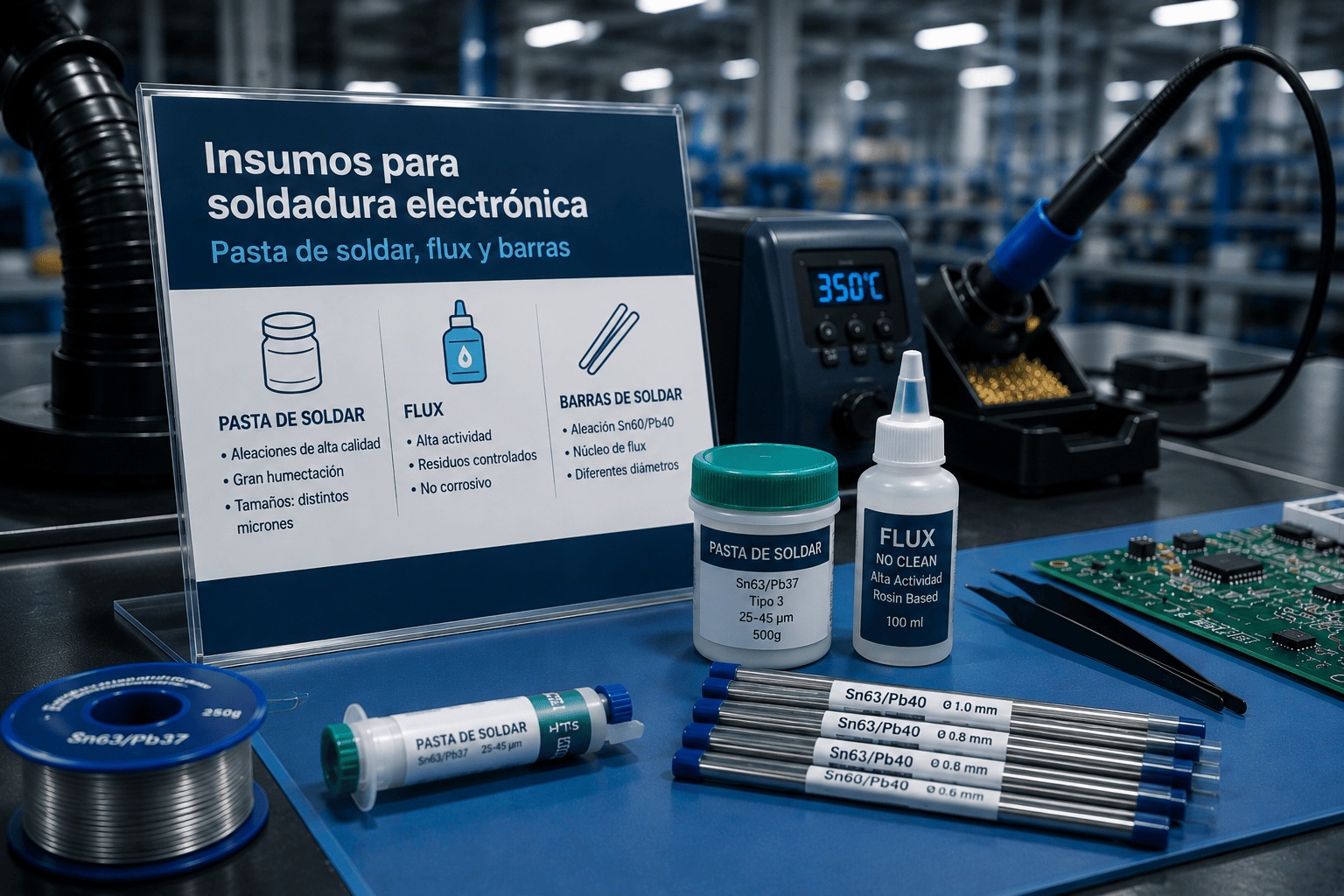 Suministro de pasta de soldar, flux y barras para procesos electrónicos confiables.